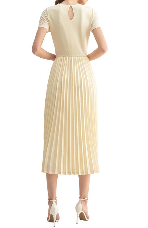 Mila Mae Short Sleeve Pleated Midi Dress In Beige