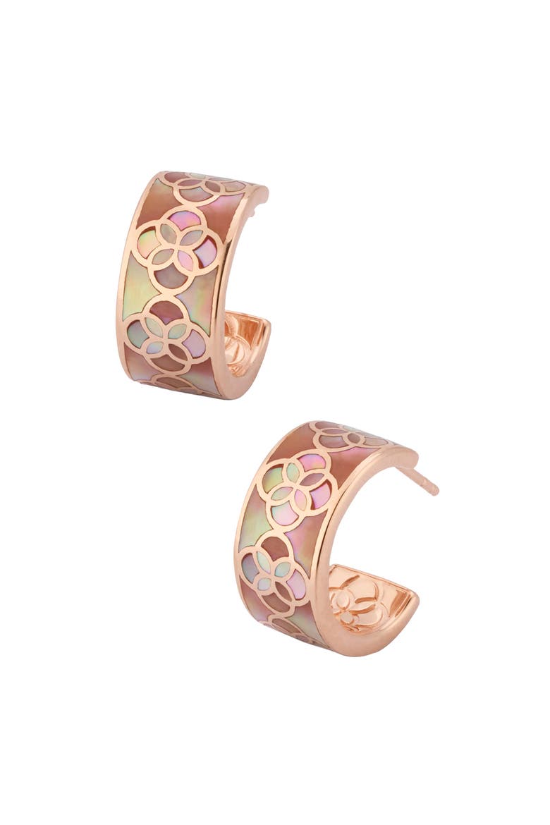 Petal Gemstone With 18K Rose Gold Overlay Sterling Huggie Earring, Main, color, ROSE