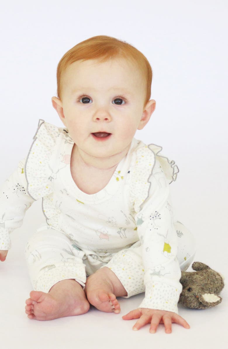 Pehr Long Sleeve Ruffle Romper, Alternate, color, Magical Forest
