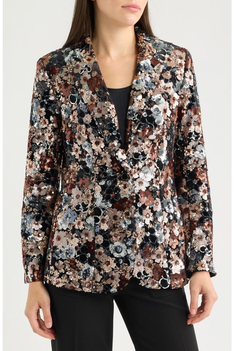 Floral Sequin One-Button Blazer, Alternate, color, ANNE BLACK MULTI