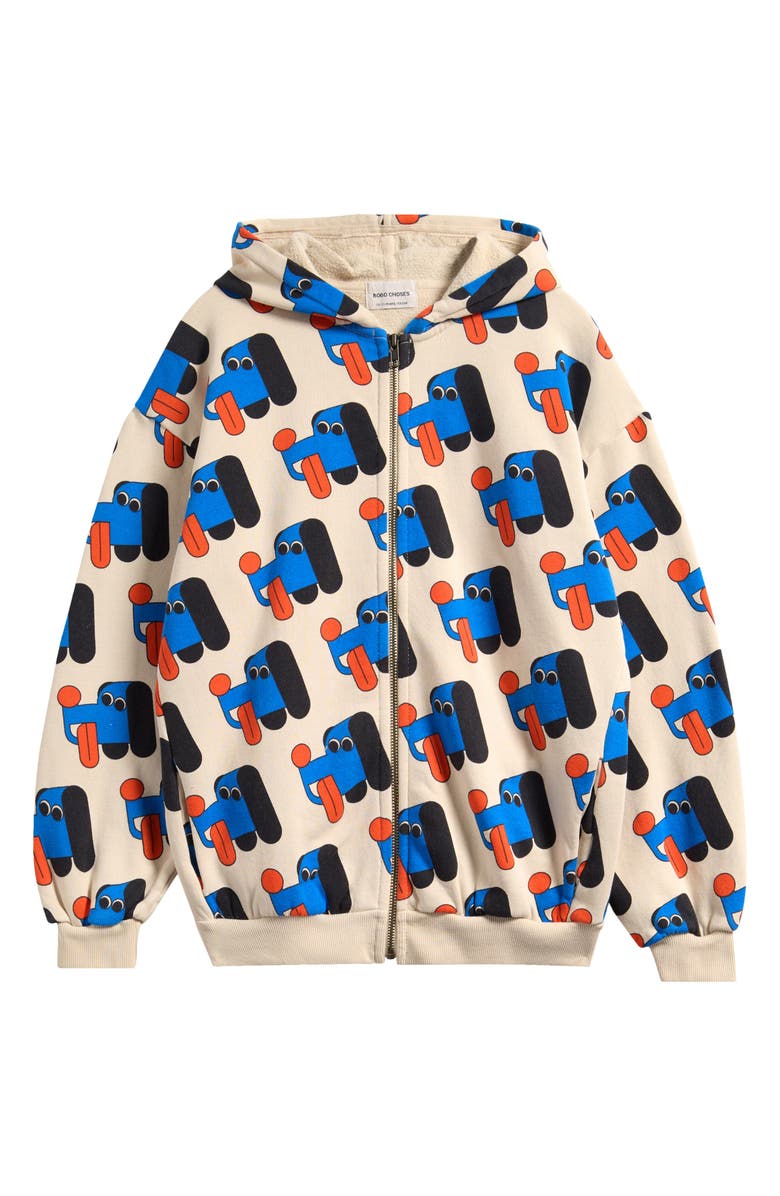 Bobo Choses Kids' Doggy Mate Organic Cotton Fleece Zip Hoodie, Main, color, Off White