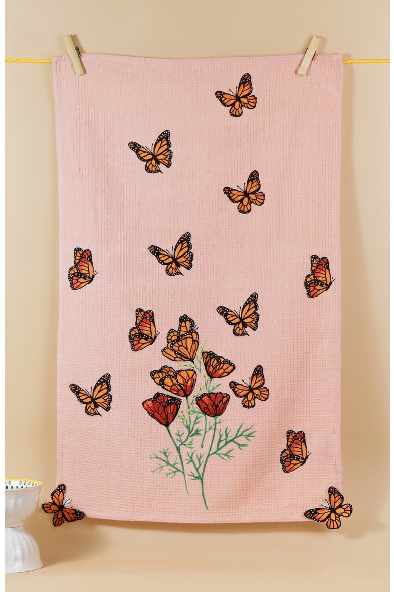 The Monarchs Garden Set of 3 Kitchen Towels, Alternate, color, PINK