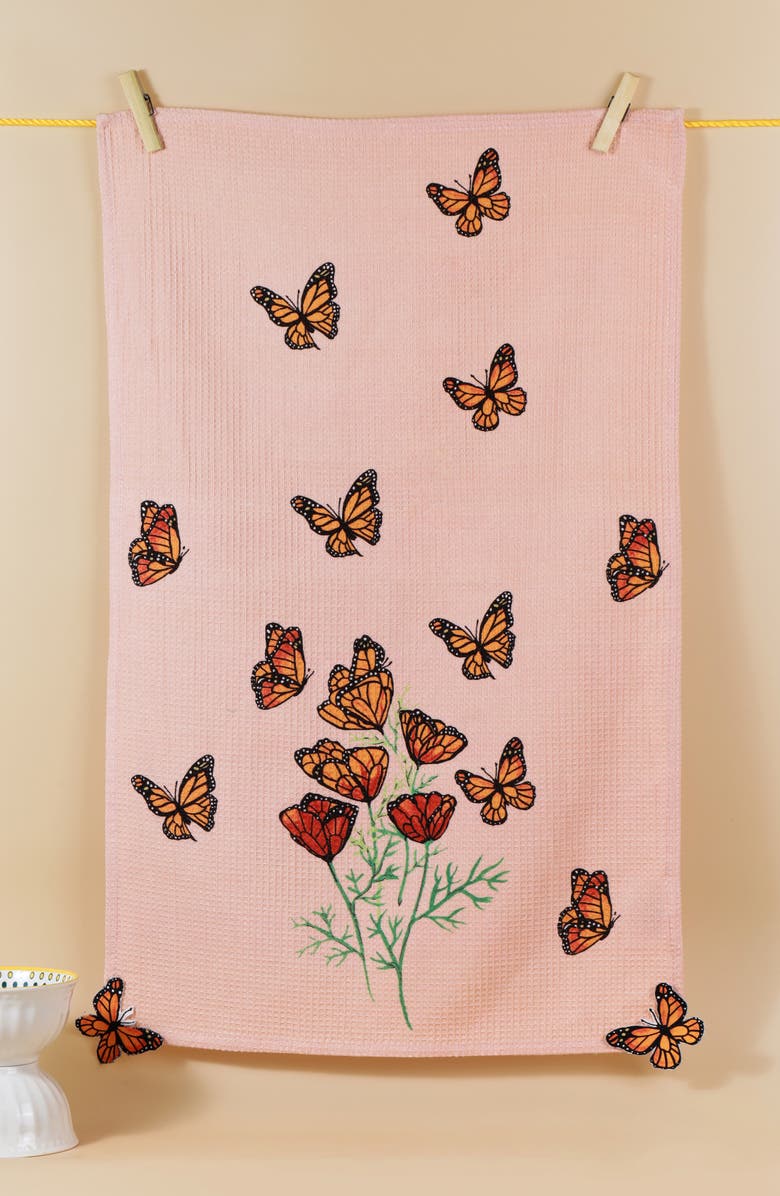 Tiramisu The Monarchs Garden Set of 3 Kitchen Towels, Alternate, color, Pink