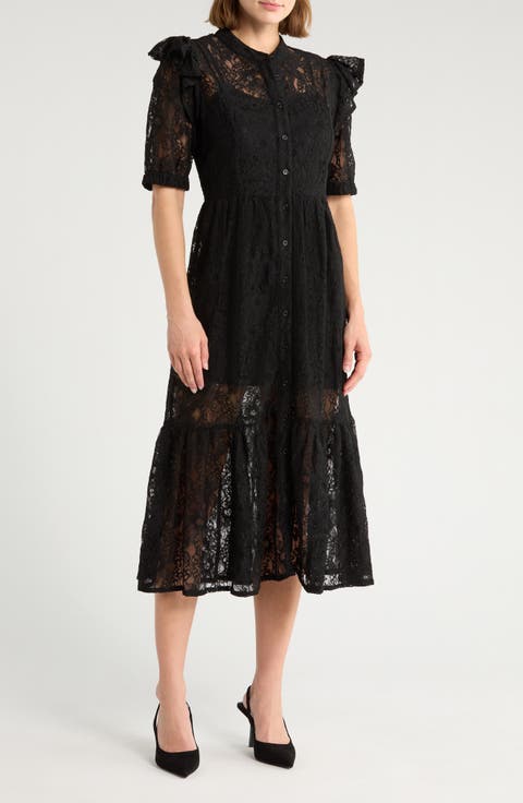 Lace Short Sleeve Shirtdress