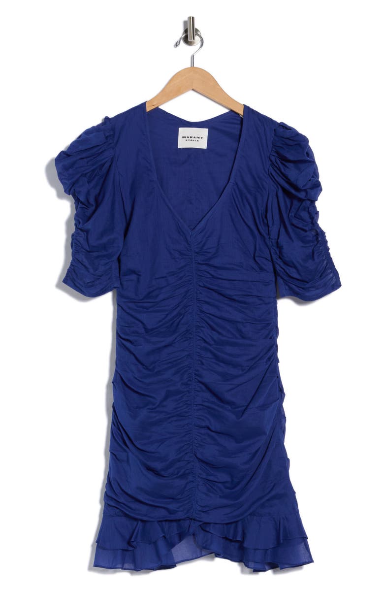 Isabel Marant Étoile Sireny Puff Sleeve Ruched Cotton Minidress, Alternate, color, Indigo