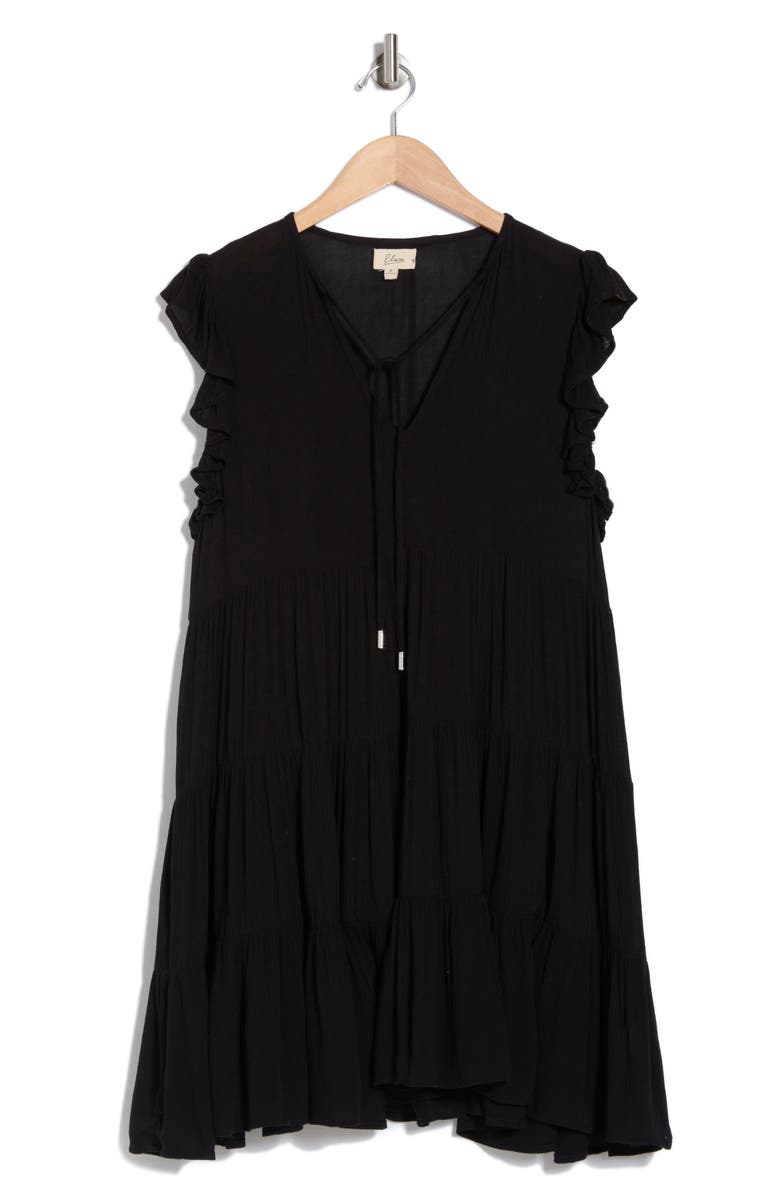 Elan Ruffle Cap Sleeve Tiered Cover-Up Dress, Alternate, color, Black