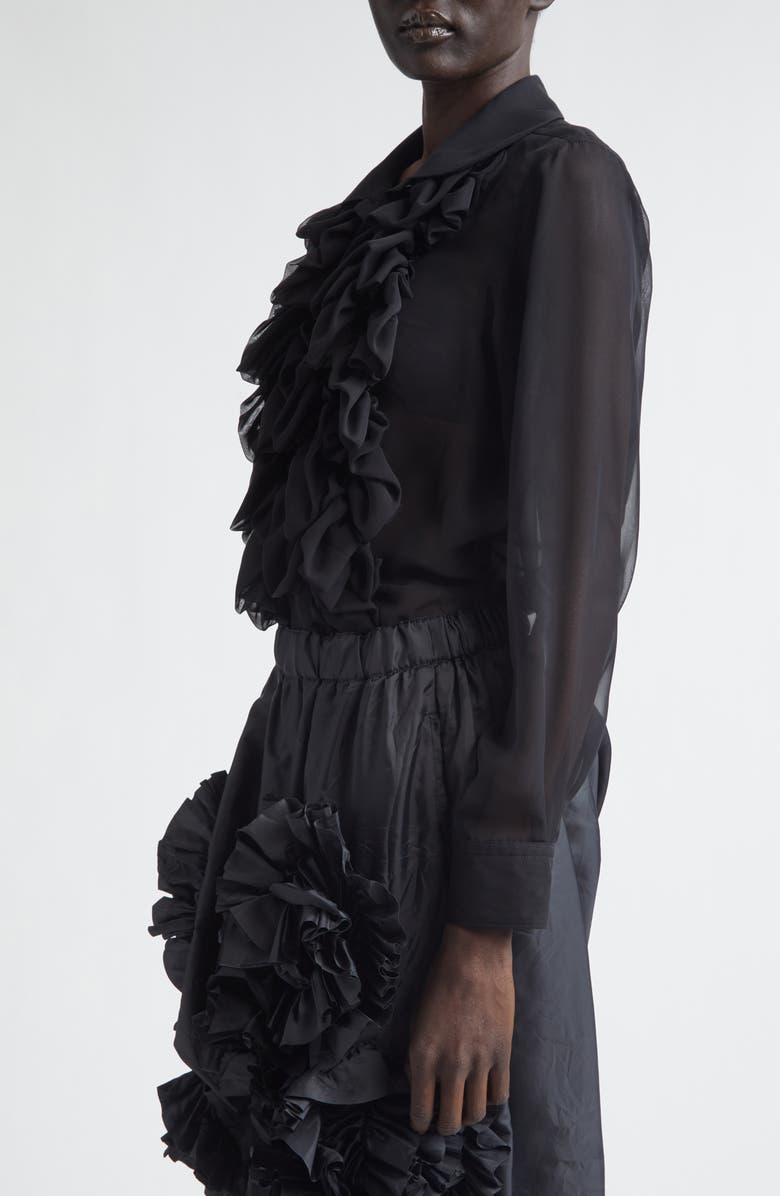 Comme des Garçons Comme des Garçons Ruffle Sheer Crepe Button-Up Shirt, Alternate, color, Black
