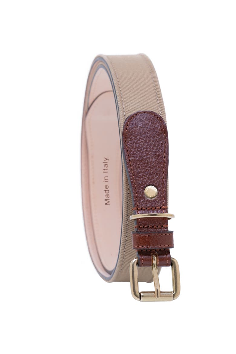 Classic twill with genuine leather trim belt, Main, color, Khaki
