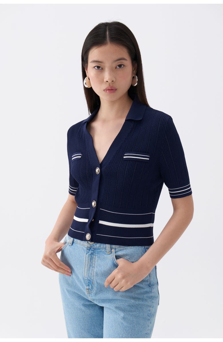 Nocturne Short Sleeve Buttoned Knit Cardigan, Main, color, 
