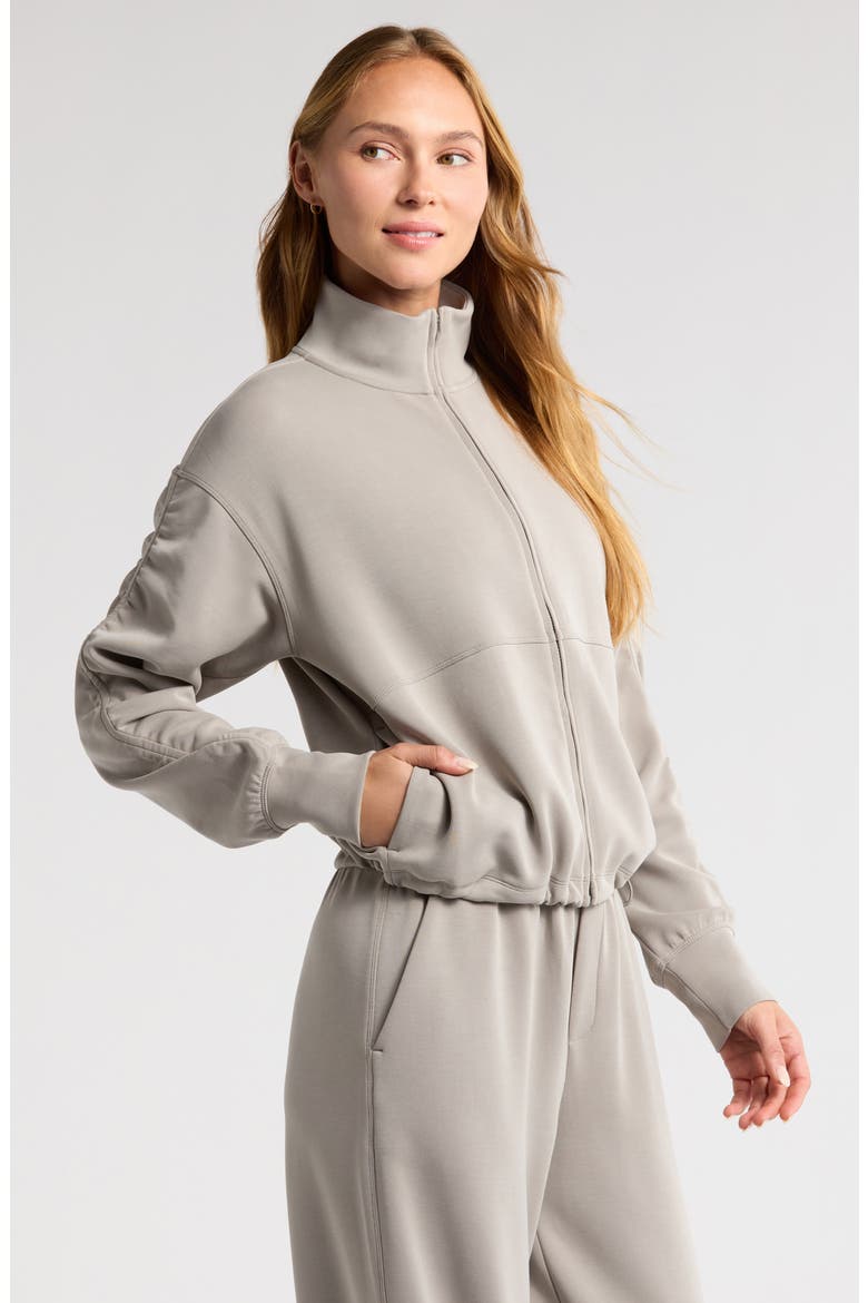 Soft Luxe Ruched Sleeve Zip Jacket, Alternate, color, GREY MOONBEAM
