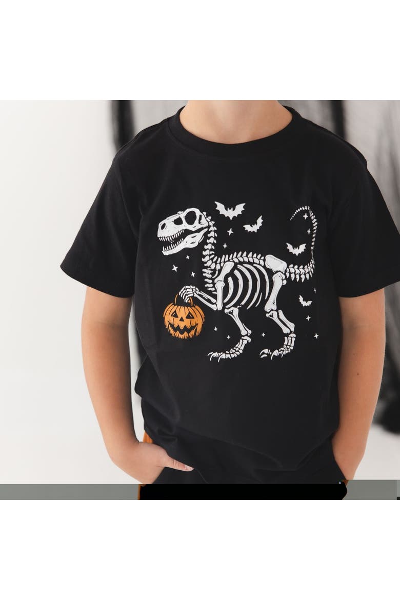 Dinosaur Skeleton Halloween Short Sleeve T-Shirt, Alternate, color, Black