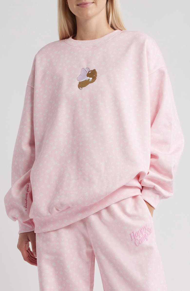HAPPY CAMP3R Angel Bear Embroidered Crewneck Sweatshirt, Main, color, Baby Pink