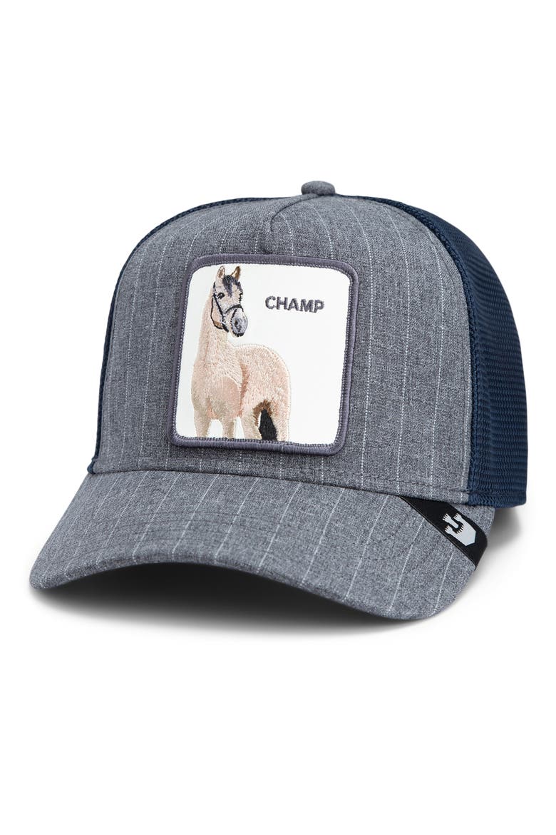Suited Champ Snapback Trucker Hat, Alternate, color, NAVY