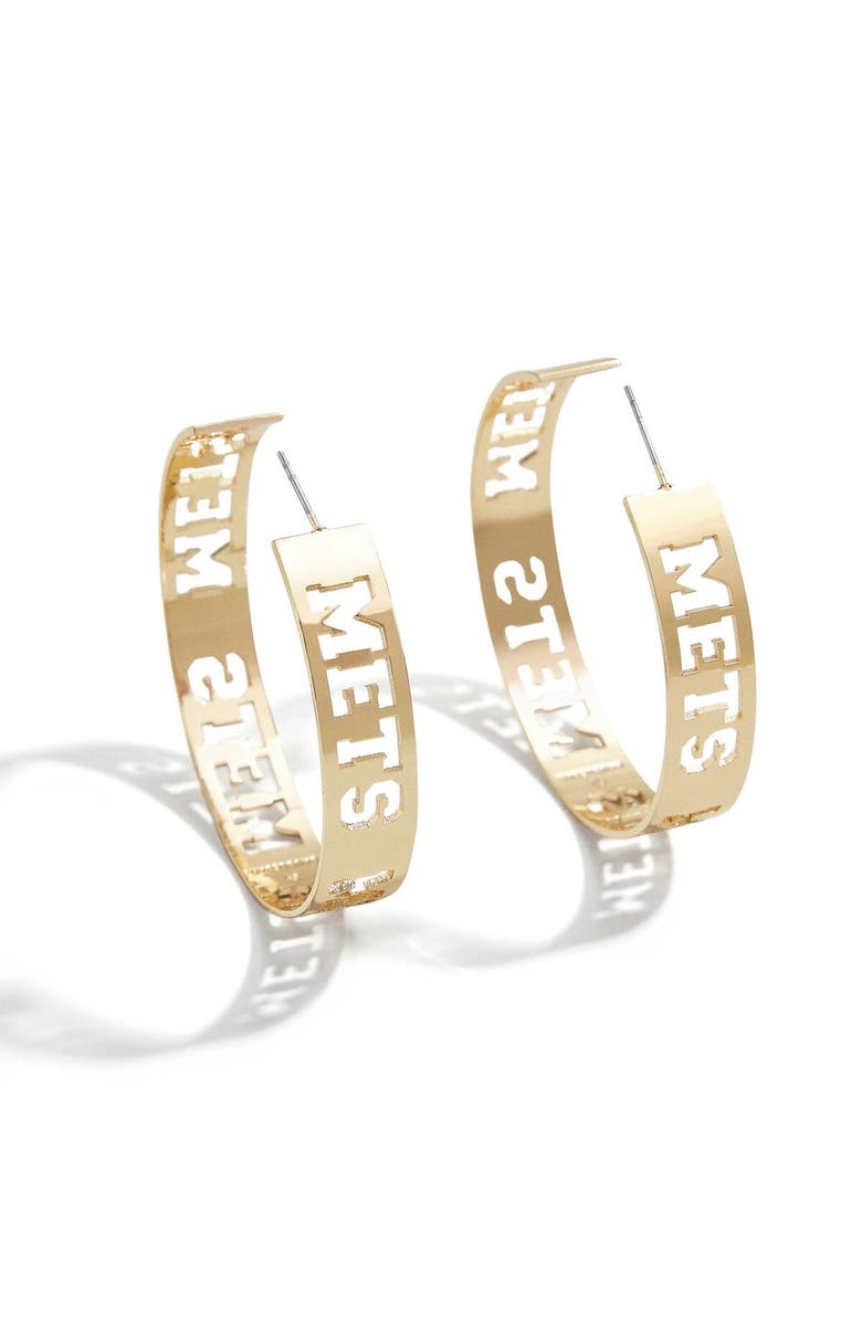 WEAR by Erin Andrews x Baublebar New York Mets Large Cutout Hoop Earrings, Main, color, Gold