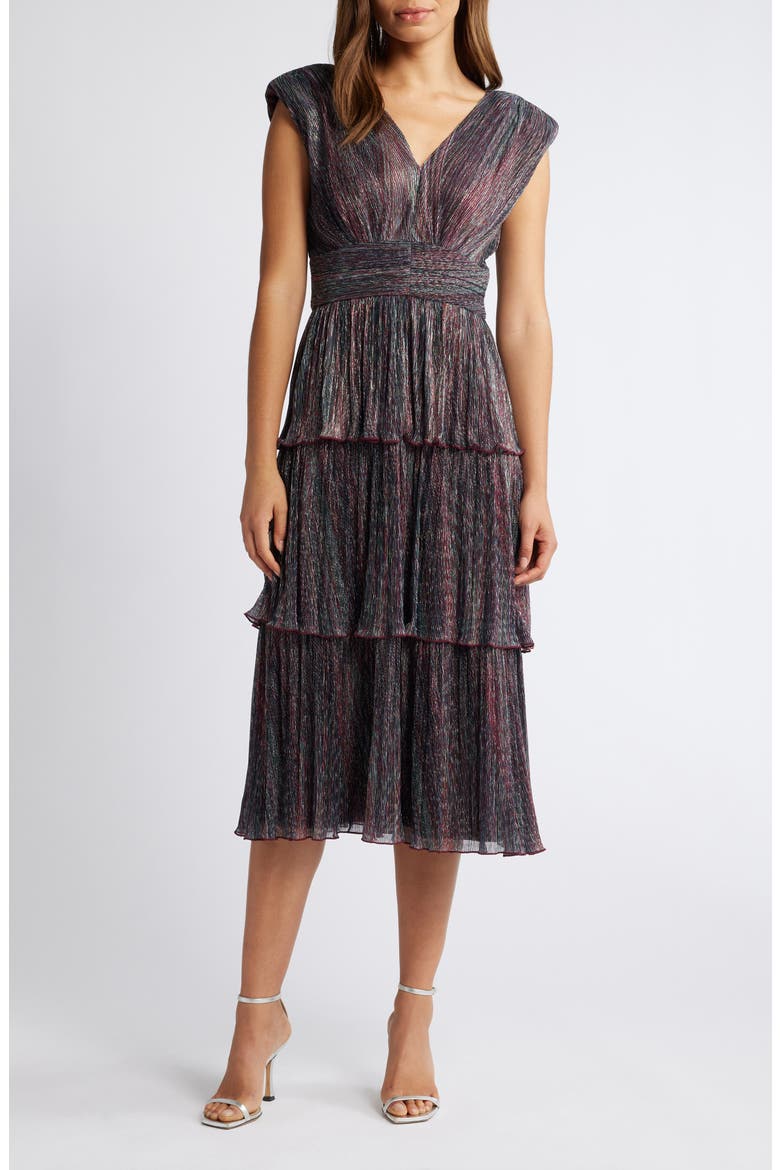 Metallic Tiered Midi Dress, Main, color, COPPER MULTI