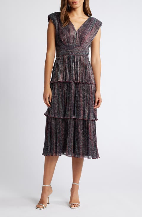 Metallic Tiered Midi Dress