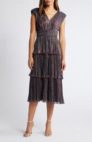 Vince Camuto Metallic Tiered Midi Dress