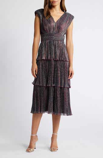 Metallic Tiered Midi Dress