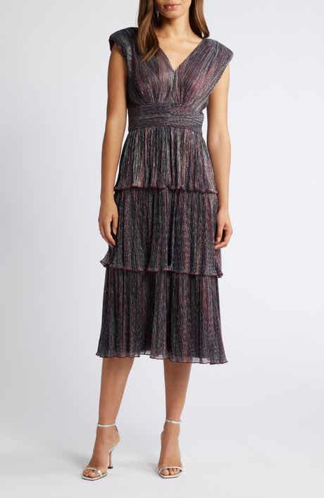 Metallic Tiered Midi Dress