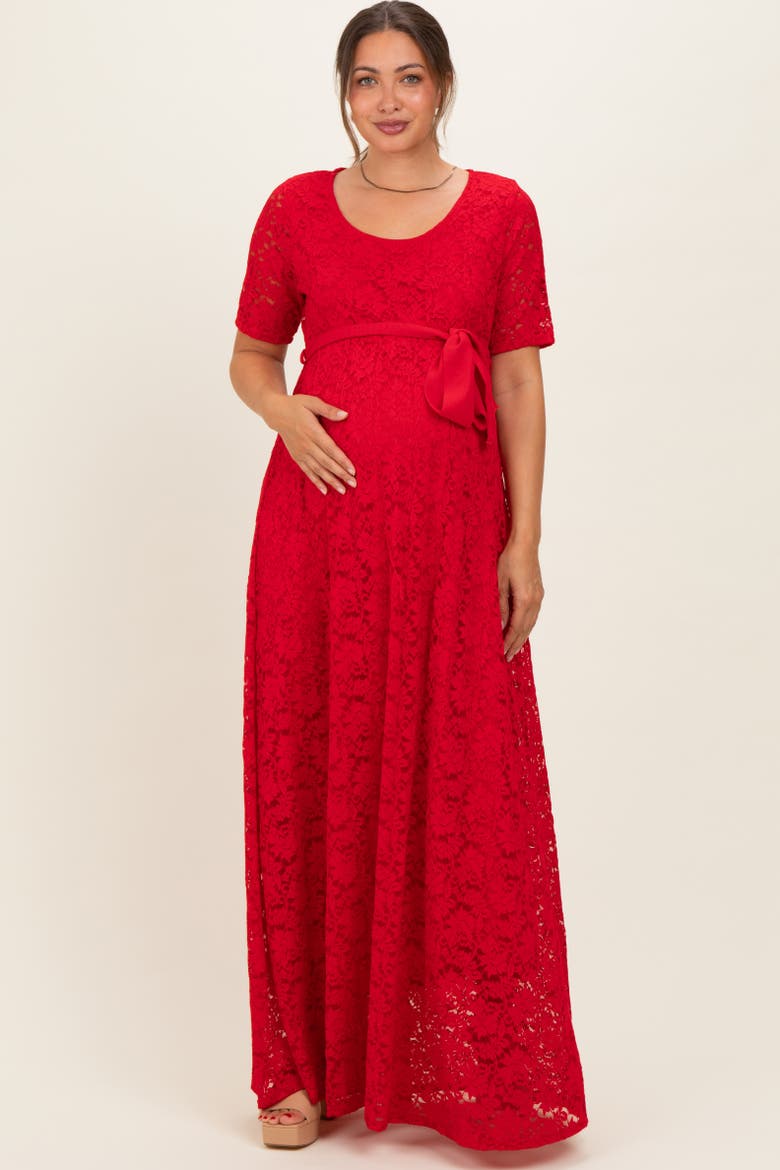 Lace Sash Tie Gown, Main, color, Red