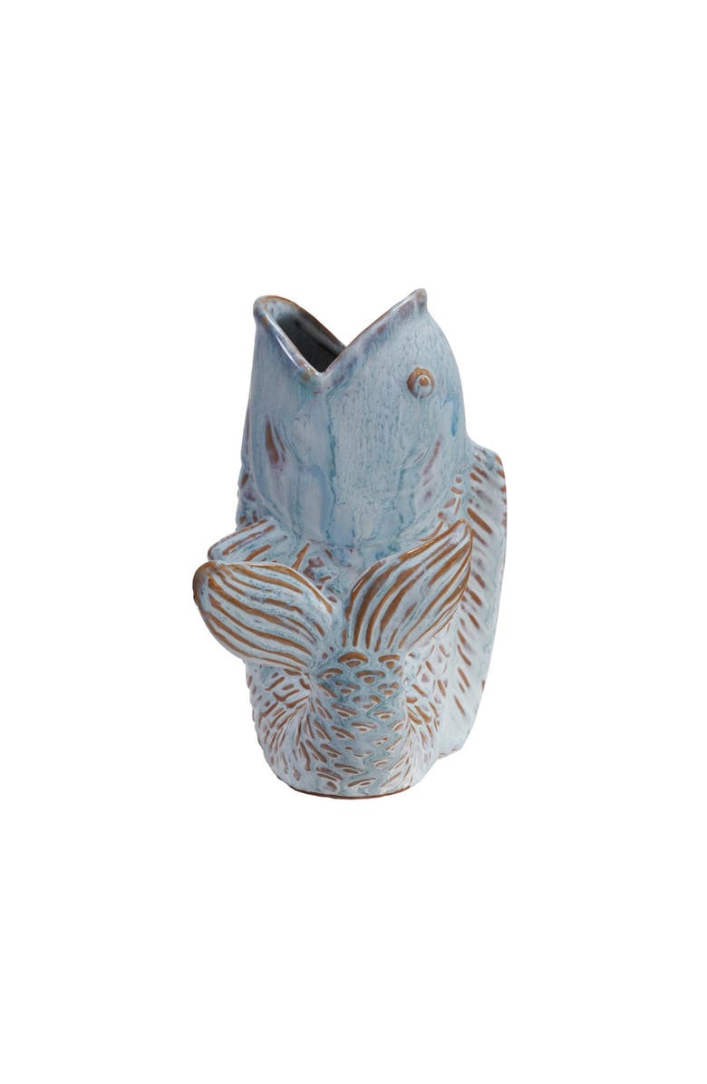 Storied Home Stoneware Fish Shaped Vase with Reactive Glaze, Blue, Alternate, color,