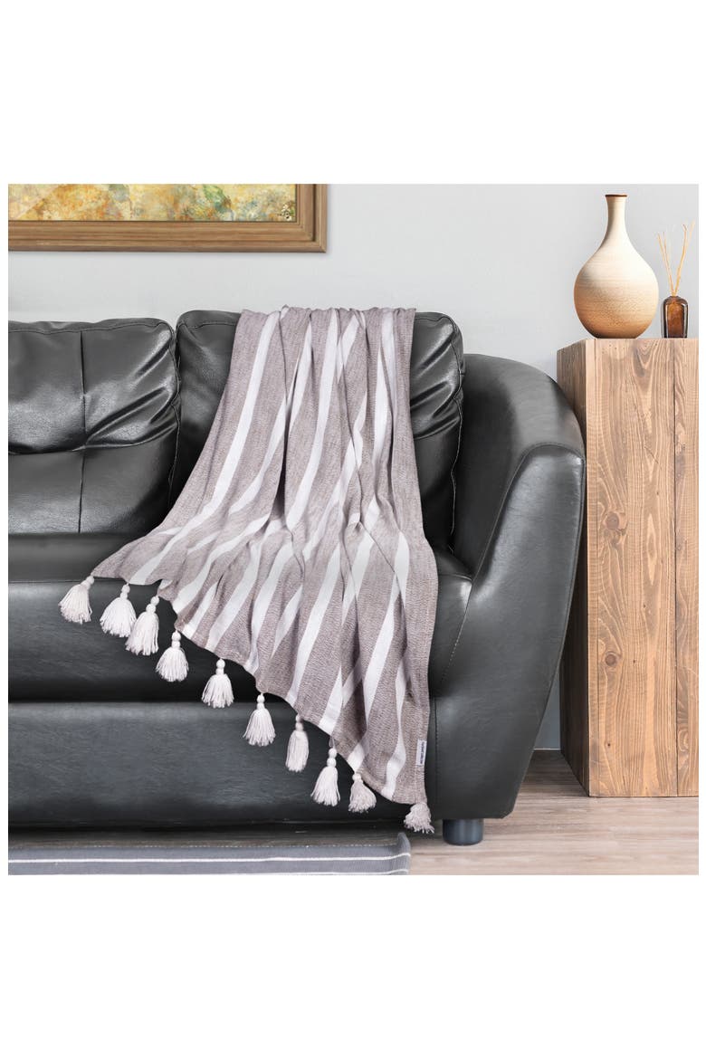 Nara Stripe Tassel Throw Blanket, Alternate, color, CHARCOAL