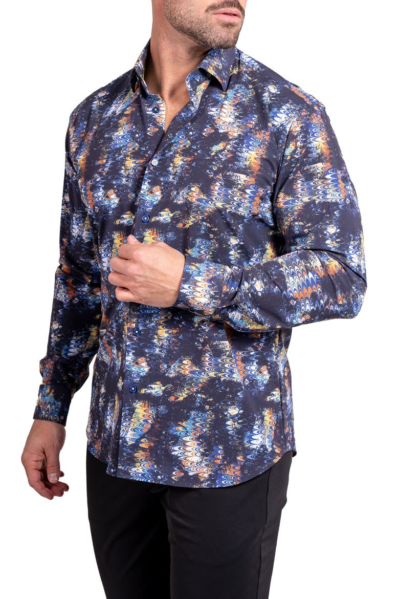 Fibonacci Ascension Contemporary Fit Button-Up Shirt, Alternate, color, BLACK