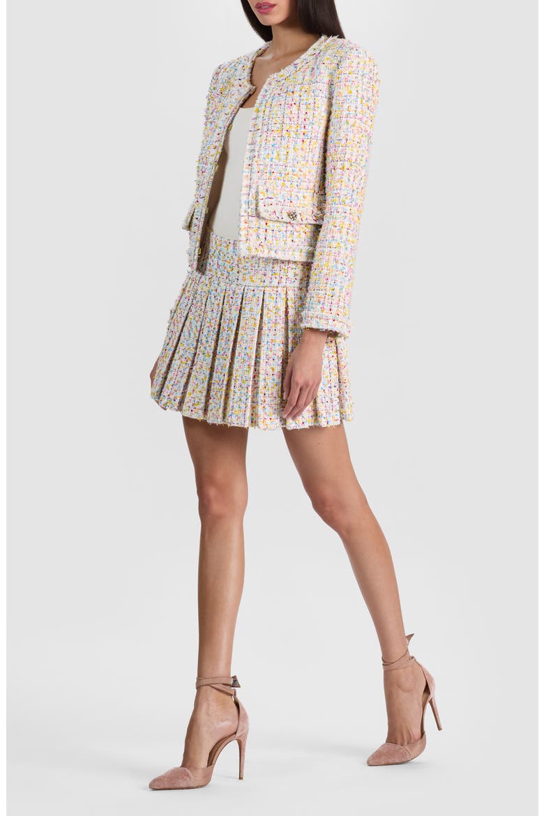 Emilie Box Pleat Tweed Miniskirt, Alternate, color, OFF WHITE/ MULTI