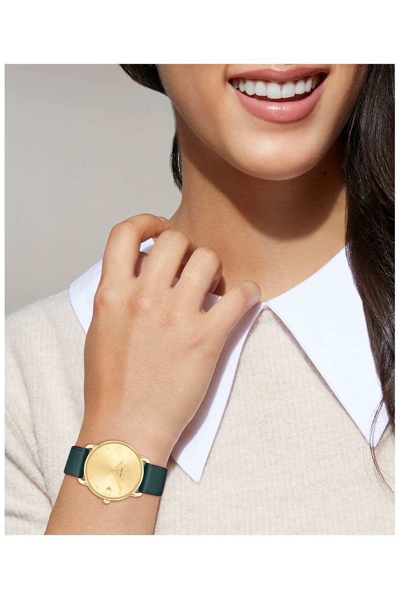Elliot Leather Strap Watch, 36mm, Alternate, color, GOLD