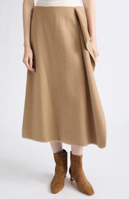 Vince Blanket Stitch Wool Blend Wrap Midi Skirt