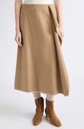 Vince Blanket Stitch Wool Blend Wrap Midi Skirt