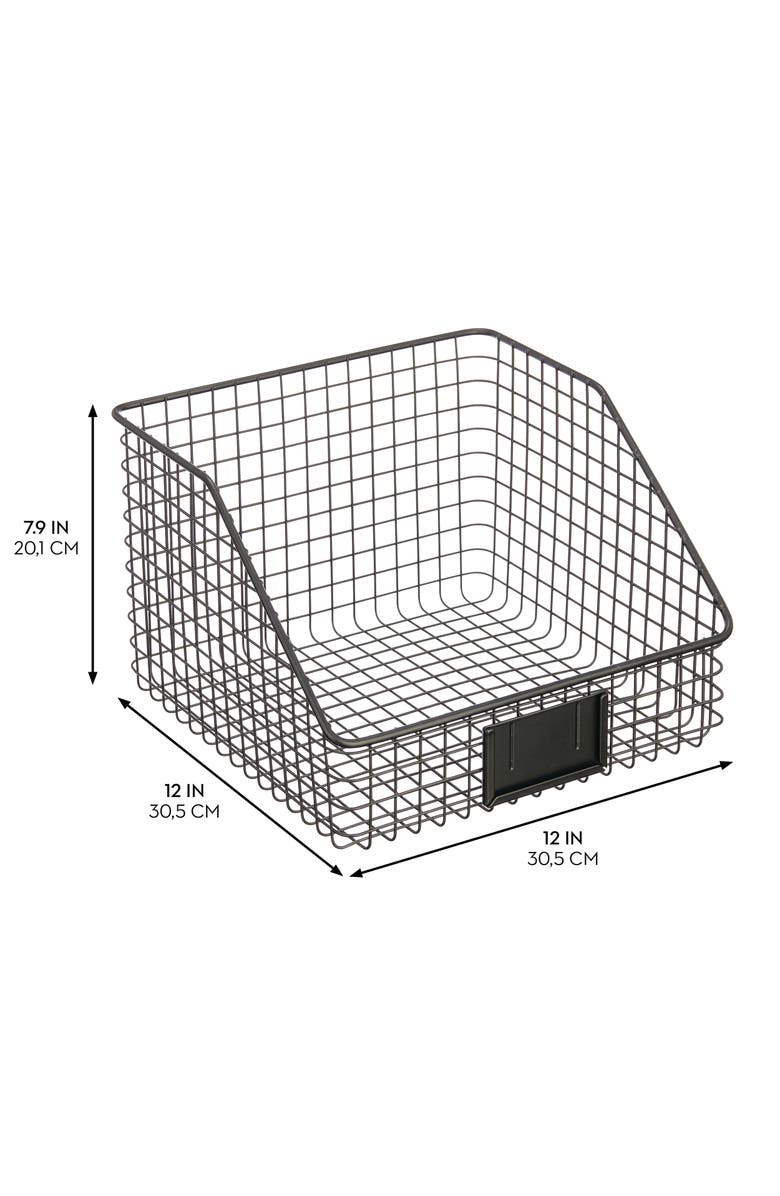 mDesign Metal Open-Front Pantry Basket with Label Plate - Set of 4 - Matte Black, Alternate, color, Black