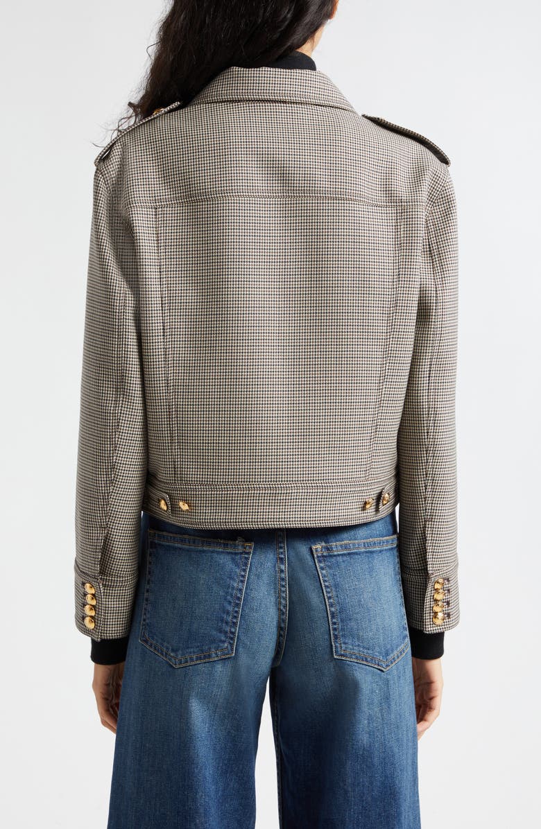 Nili Lotan Lise Crop Virgin Wool Military Blazer, Alternate, color, Black/ Brown Houndstooth