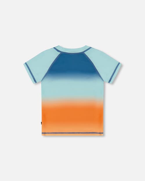 Deux Par Deux Little Boy's Short Sleeve Rashguard Navy Blue, Turquoise, And Orange In Navy Blue Turquoise And Orange