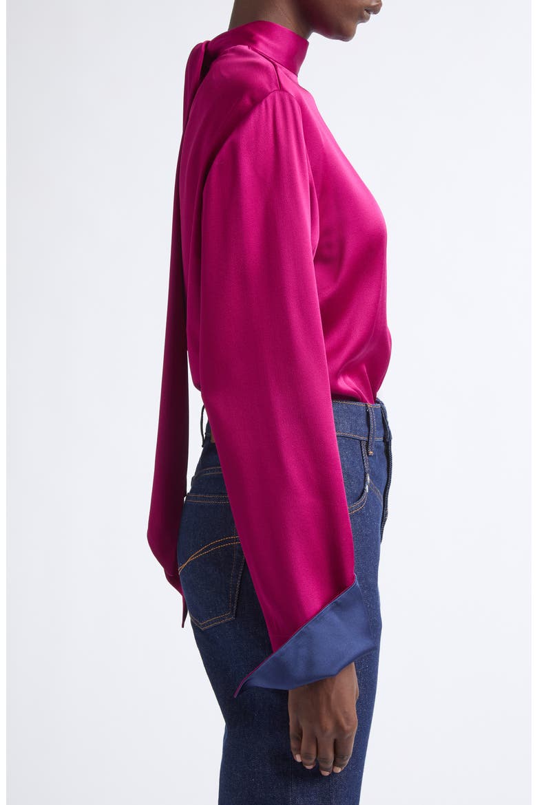 Tie Back Satin Top, Alternate, color, DARK RASPBERRY
