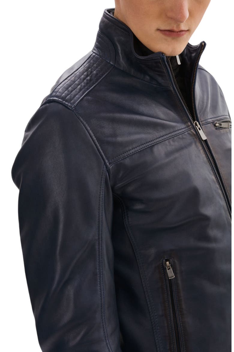 Lambskin Leather Jacket, Alternate, color, NAVY