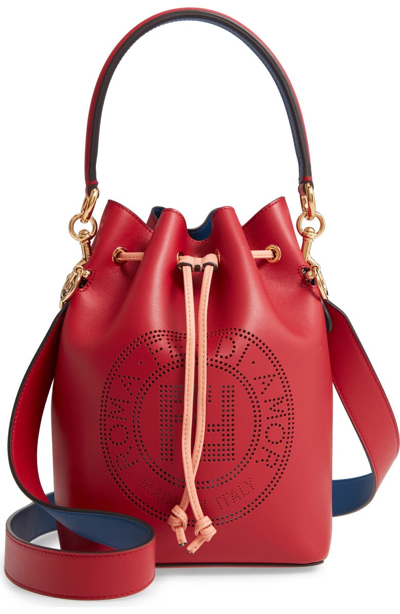 Fendi Mon Tresor Perforated Logo Leather Bucket Bag, Main, color,