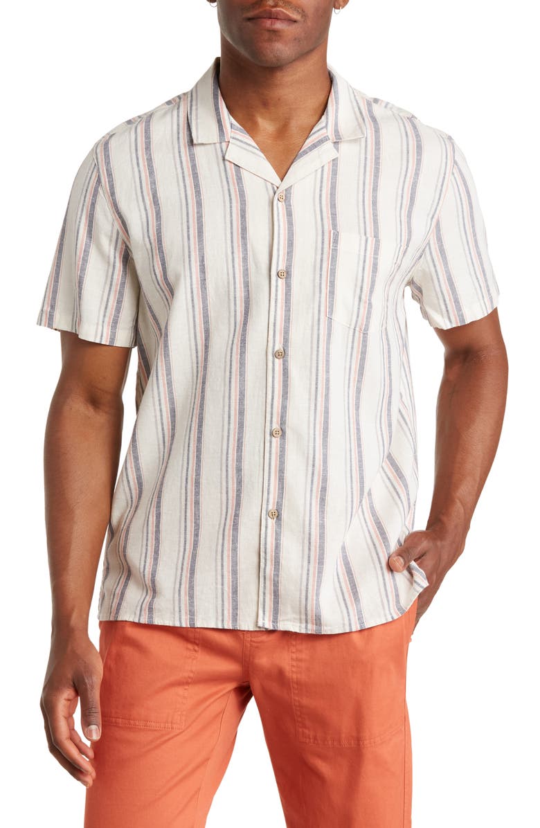 Marine Layer Stripe Short Sleeve Stretch Hemp & Lyocell Button-Up Shirt, Main, color,