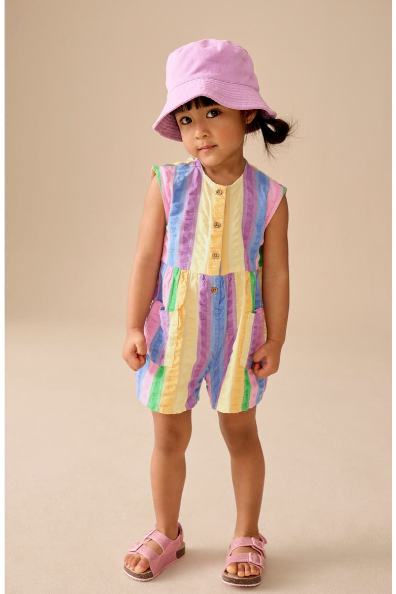 Kids' Rainbow Cotton Romper, Alternate, color, BLUE MULTI