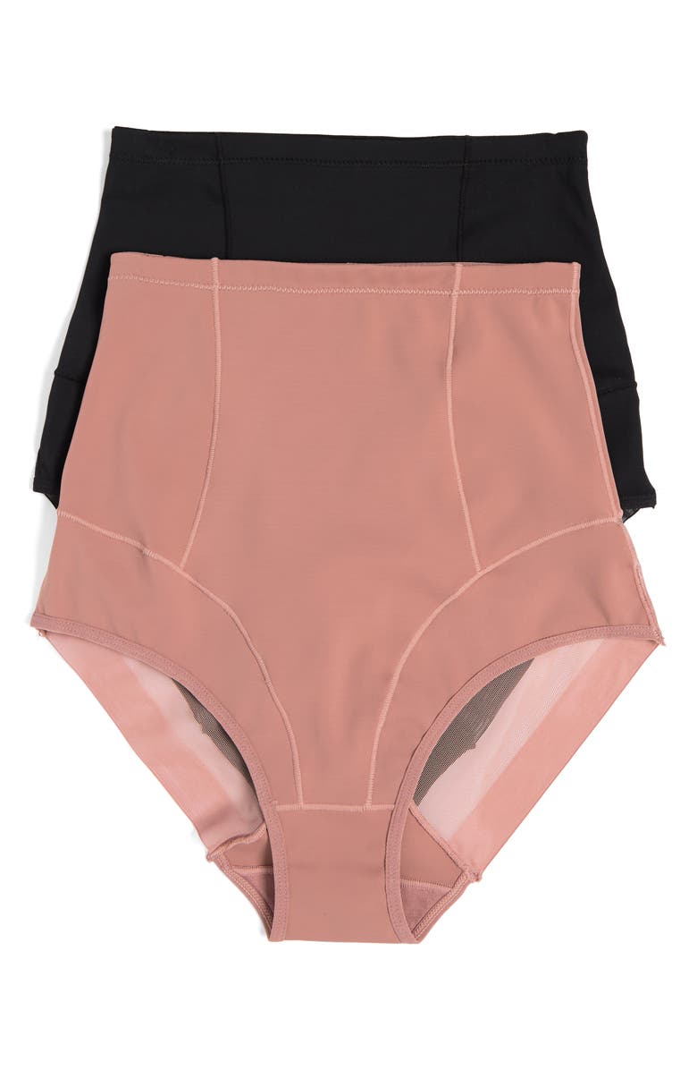 Nicole Miller 2-Pack Back Mesh Panel Scuba Shaping Briefs, Main, color, 