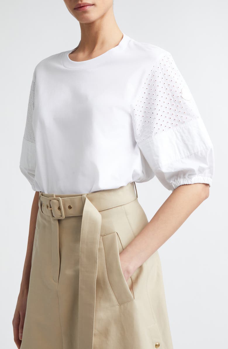 Moncler Flax Blend Crewneck T-Shirt, Alternate, color, White