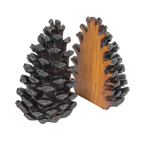 Decorative Resin Pinecone Bookends, Bronze, Set of 2