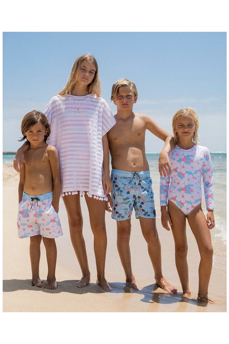 Retro Tropical Swim Trunks, Alternate, color, COOL BLUE