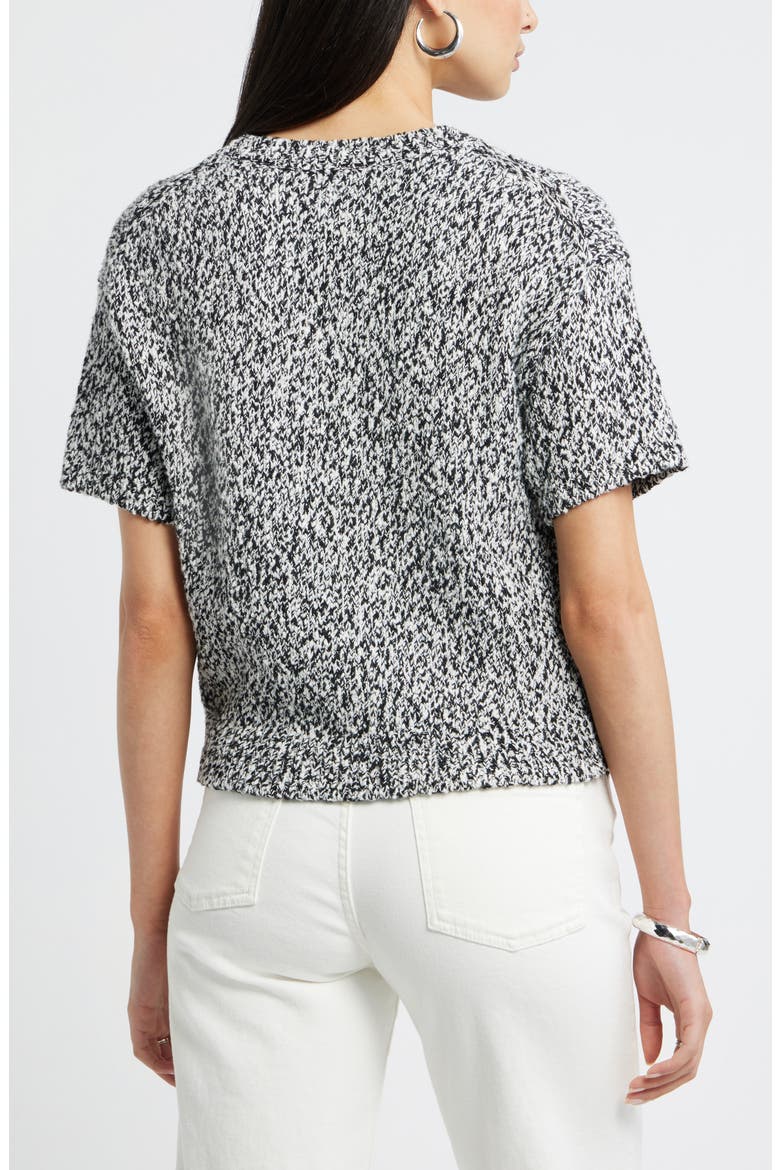 Marled Knit Short Sleeve Sweater, Alternate, color, BLACK-IVORY MARL