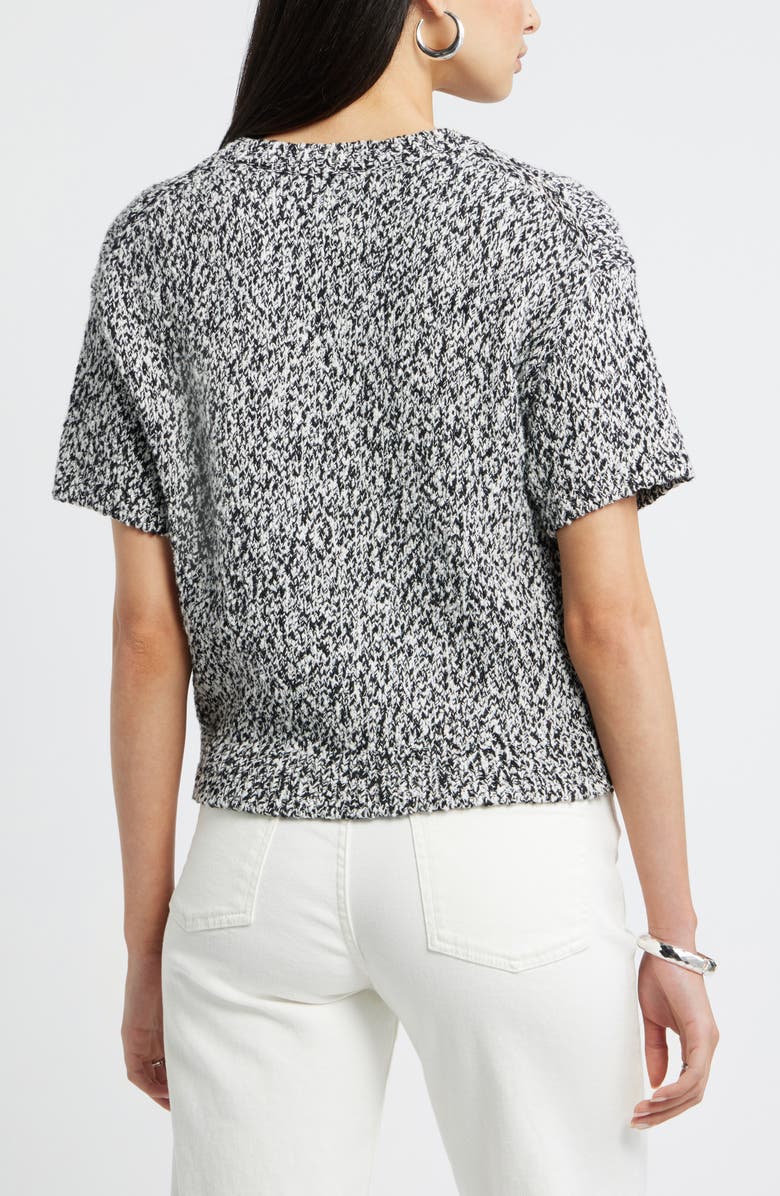 Nordstrom Marled Knit Short Sleeve Sweater, Alternate, color, Black-Ivory Marl