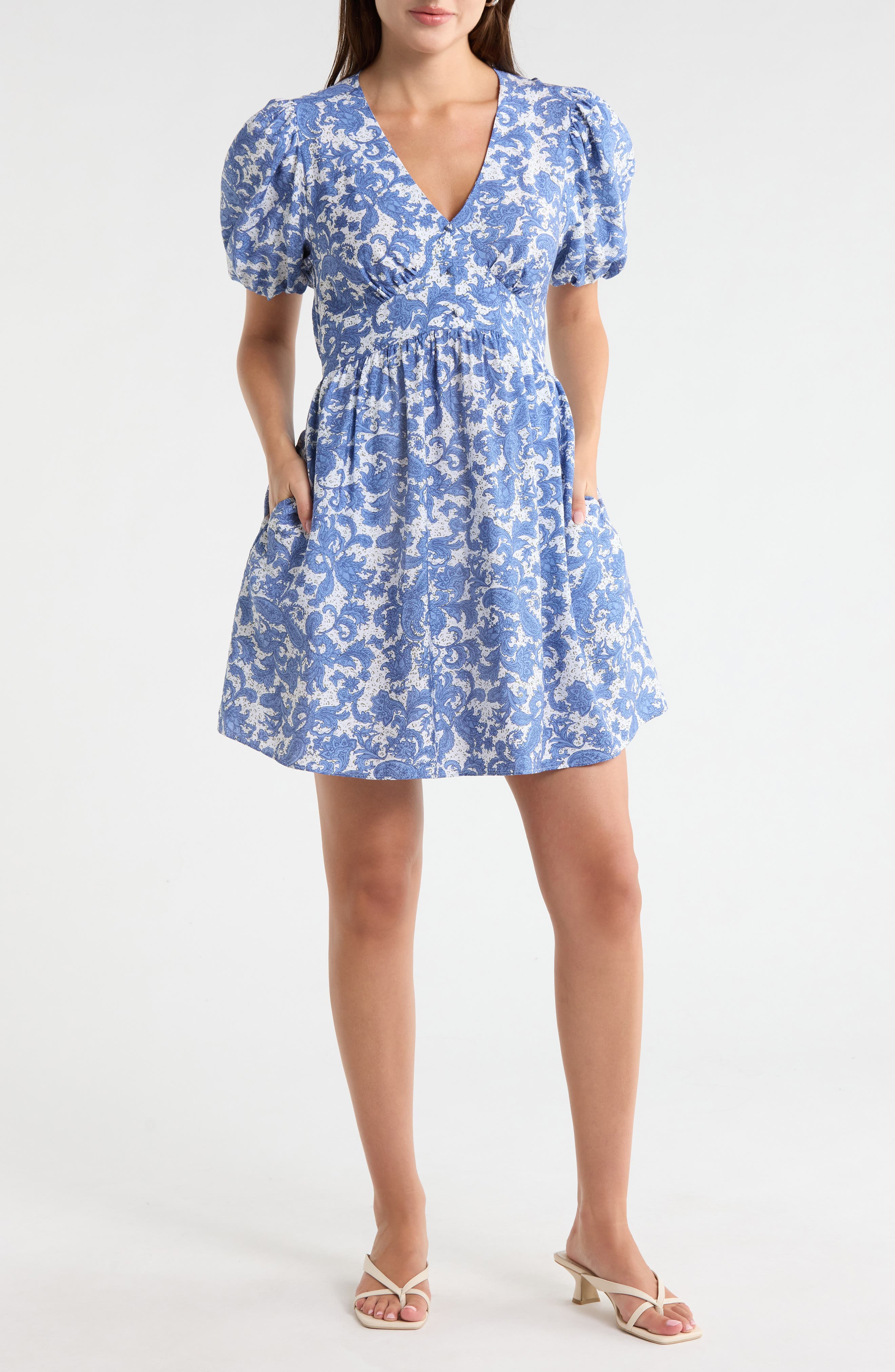 Melrose and Market Puff Sleeve Fit & Flare Minidress
