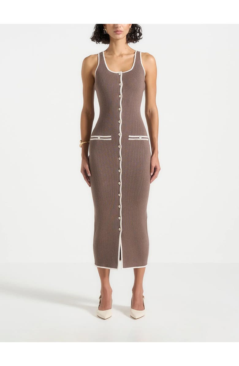 Manière De Voir Daphne Rib Knit Contrast Midaxi Dress, Alternate, color, Brown/Cream