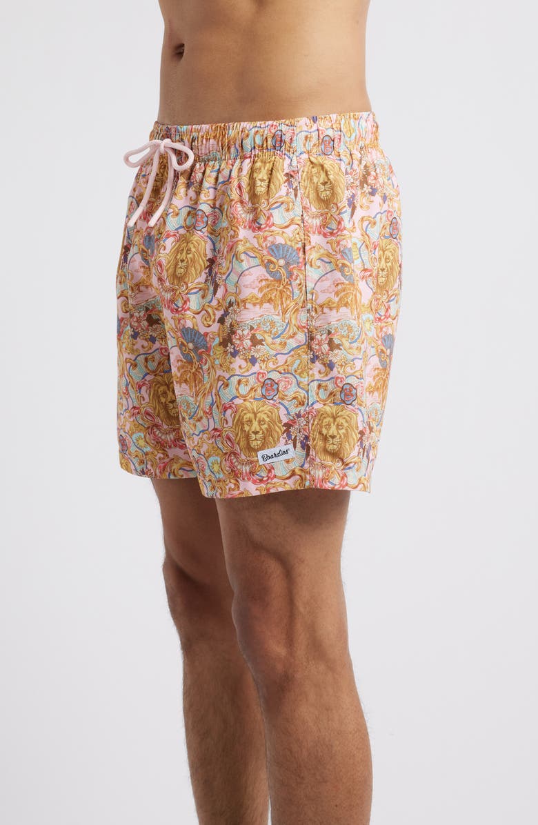 Boardies Leo Lion Print Premium Mid Length Swim Trunks, Alternate, color, Pink