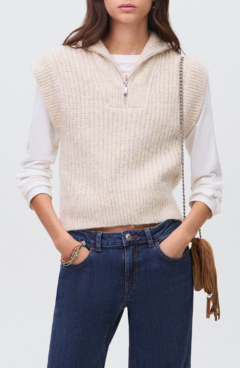 MANGO TEEN Perkins Collared Sweater Vest, Main, color, Beige