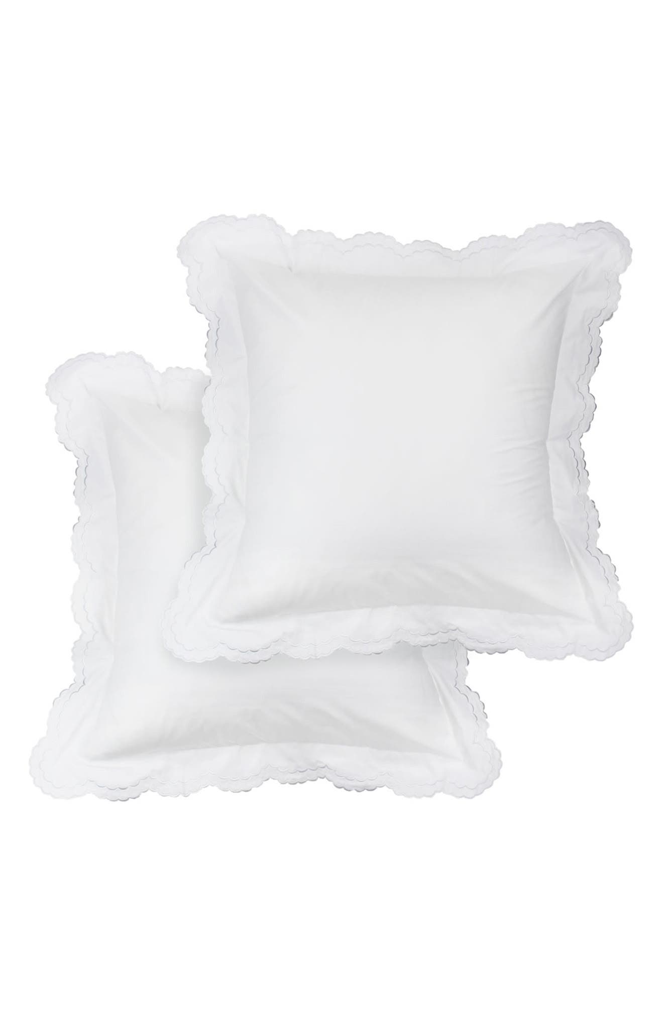 MELANGE HOME White Embroidered Double Scallop 300 Thread Count 100% Cotton 26" Square Pillow Sham - Set of 2
